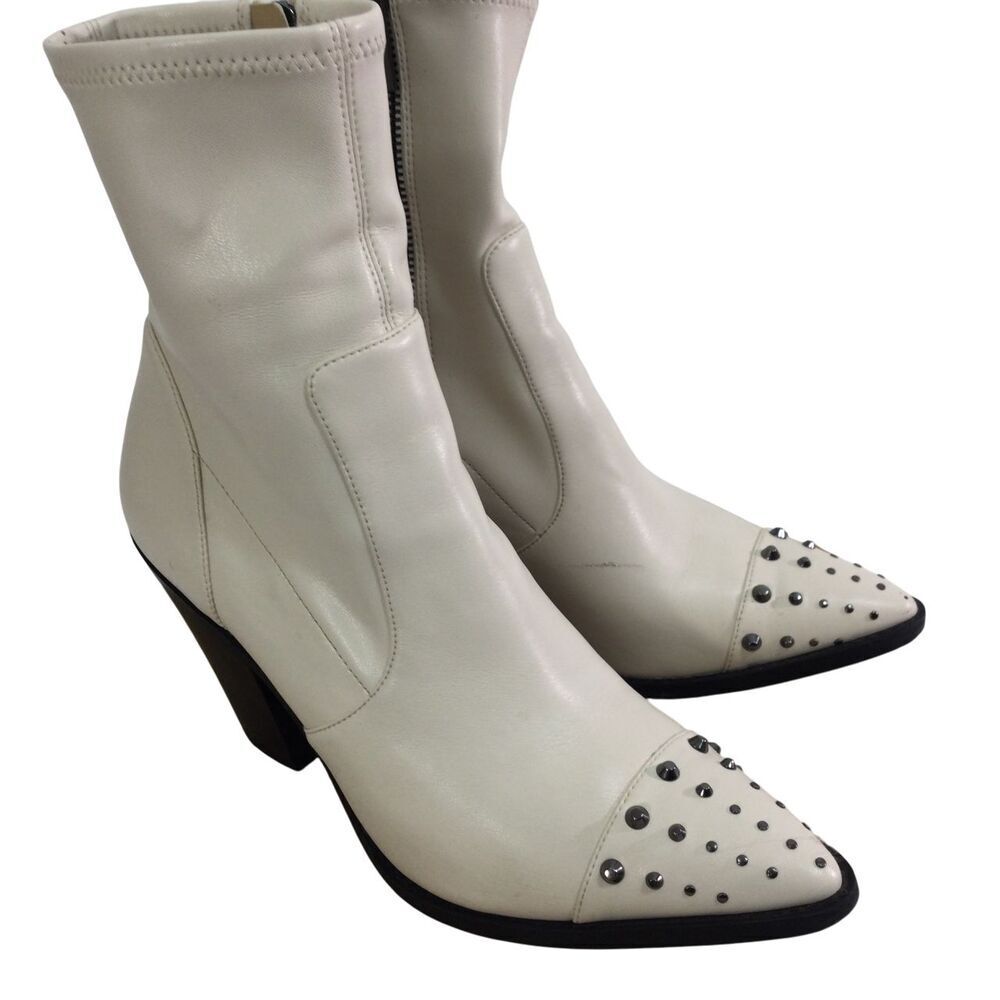 Michael Kors Womens Dover Pointed Toe Stacked High Heel Booties Light Cream 9M
